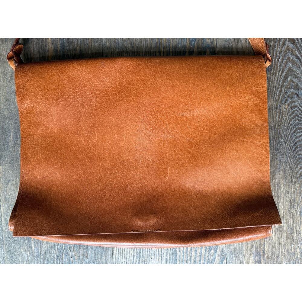 Handmade Brown Leather Messenger Bag Expandable Laptop Briefcase Minimalist Bag - Picture 2 of 9